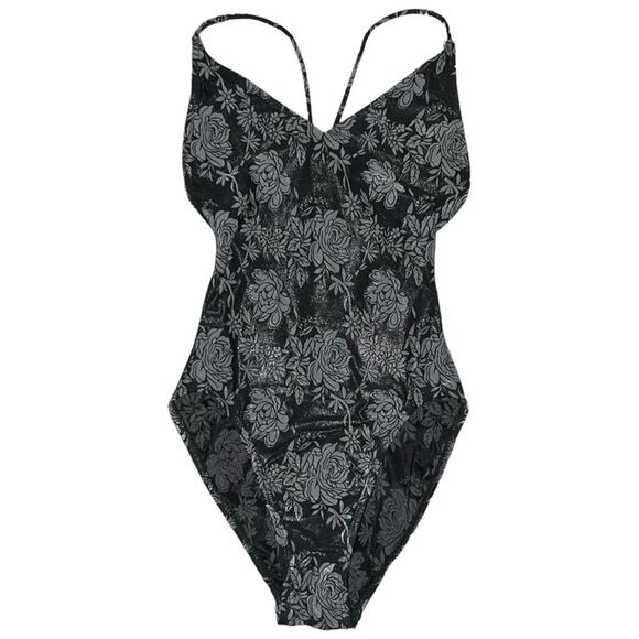 VTG AUTH Christian Dior Black Low Back High Cut Floral Print One Piece Swimsuit - Picture 1 of 12
